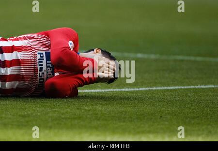 Madrid, Spagna. 24 Febbraio, 2019. Appartamento Morata di Atletico de Madrid durante il 2018/19 LaLiga match tra Atlético de Madrid e Villarreal, a Wanda Metropolitano Stadium a Madrid il 24 febbraio 2019. (Foto di Guille Martinez/Cordon Premere) Credito: CORDON PREMERE/Alamy Live News Foto Stock