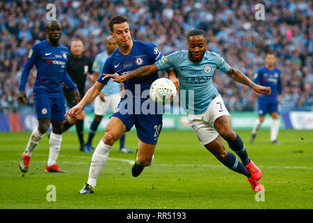 Londra, Inghilterra - Febbraio 23, 2019 durante l'Carabao Cup finale tra Chelsea e Manchester City a Wembley stadium , Londra, Inghilterra il 23 Feb 2019 Azione di Credito Foto Sport FA Premier League e Football League immagini sono soggette a licenza DataCo. Solo uso editoriale. Nessuna stampa di vendite. Nessun uso personale di vendita. Nessun uso non retribuito Foto Stock