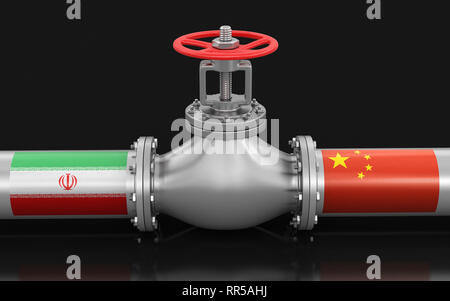 La pipeline con bandiere. Immagine con tracciato di ritaglio Foto Stock