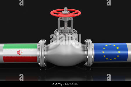 La pipeline con bandiere. Immagine con tracciato di ritaglio Foto Stock