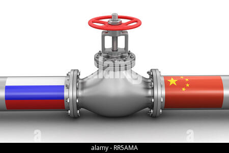 La pipeline con bandiere. Immagine con tracciato di ritaglio Foto Stock