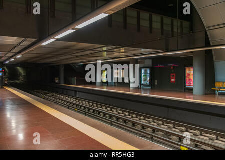 Lisbona, Portogallo. Il 23 febbraio 2019. Vista di Cabo Ruivo la stazione della metropolitana di Lisbona. Foto Stock