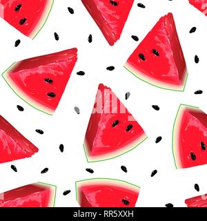 Pezzi di anguria rosso su sfondo senza giunture. Illustrazione Vettoriale