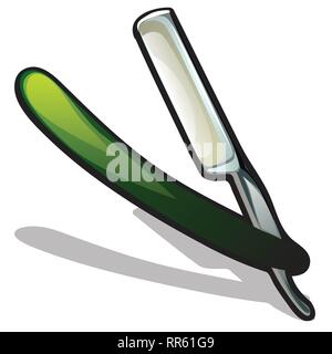 Rasoio di colore verde isolato su sfondo bianco. Vector cartoon close-up illustrazione. Illustrazione Vettoriale