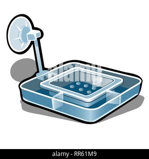Alimentatore in plastica per pesci di acquario isolati su sfondo bianco. Vector cartoon close-up illustrazione. Illustrazione Vettoriale