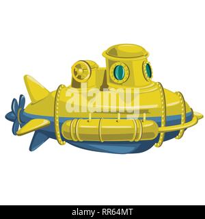 Sottomarino Giallo isolato su sfondo bianco. Vector cartoon close-up illustrazione. Illustrazione Vettoriale