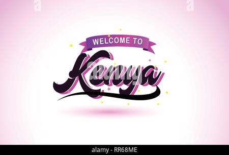 Kenya Benvenuti a Creative testo Font manoscritta con Viola colori rosa Design illustrazione vettoriale. Illustrazione Vettoriale