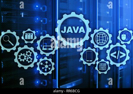 Java Programming concept. Macchina virtuale. Sulla sala server sfondo. Foto Stock