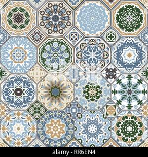 Set di vettore arabo seamless pattern. Raccolta di ottagonale quadrato e ornamenti. Decorativi ed elementi di design per i tessili, copertine di libri, manufac Illustrazione Vettoriale