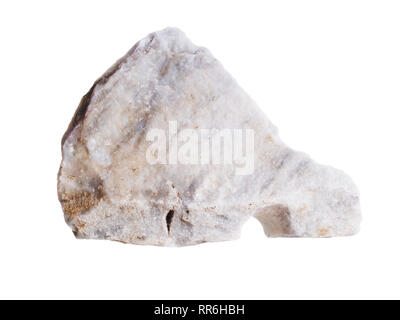 Un pezzo di tagliata di fresco marmo bianco proveniente dalle cave di Carrara, Italia. Isolato su sfondo bianco. Foto Stock