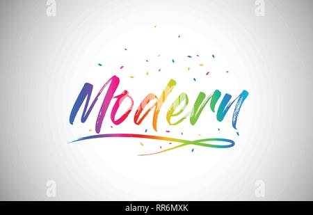 Moderna Parola creativa del testo scritto a mano con arcobaleno di colori brillanti e coriandoli illustrazione vettoriale. Illustrazione Vettoriale