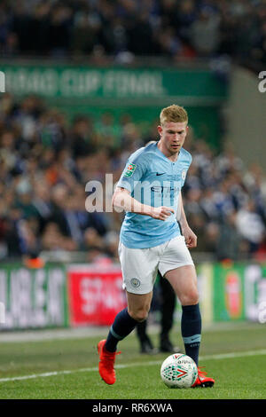 Kevin De Bruyne del Manchester City durante l EFL Carabao Cup finale tra Chelsea e Manchester City allo Stadio di Wembley a Londra, Inghilterra il 24 febbraio 2019. Foto di Carlton Myrie. Solo uso editoriale, è richiesta una licenza per uso commerciale. Nessun uso in scommesse, giochi o un singolo giocatore/club/league pubblicazioni. Foto Stock