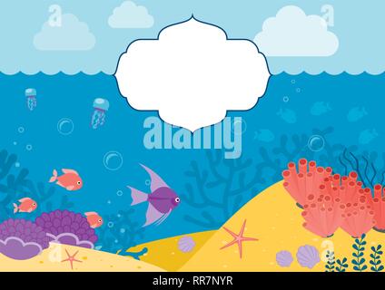 Sfondo subacqueo. Sfondo con animali marini. Illustrazione Vettoriale