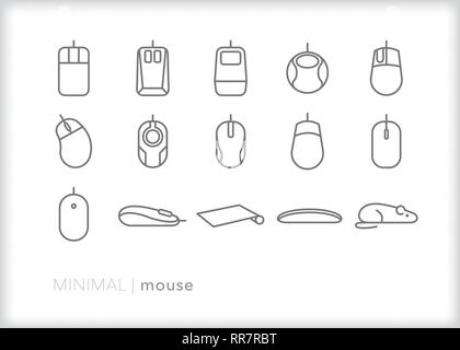 Set di 15 il mouse del computer le icone della linea Illustrazione Vettoriale