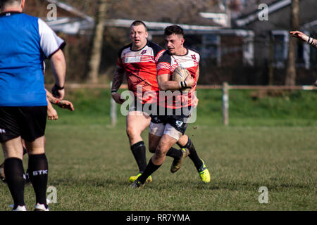 Cardiff draghi blu ospitare uno sviluppo del Galles occidentale Raiders XIII in una partita amichevole a Glamorgan Wanderers. Credito: Lewis Mitchell. Foto Stock