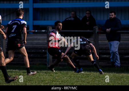 Cardiff draghi blu ospitare uno sviluppo del Galles occidentale Raiders XIII in una partita amichevole a Glamorgan Wanderers. Credito: Lewis Mitchell. Foto Stock