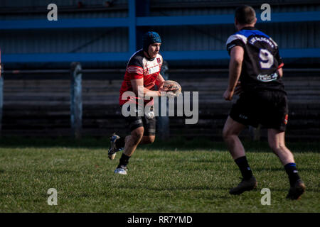 Cardiff draghi blu ospitare uno sviluppo del Galles occidentale Raiders XIII in una partita amichevole a Glamorgan Wanderers. Credito: Lewis Mitchell. Foto Stock