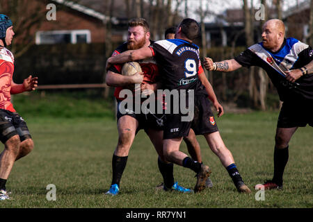 Cardiff draghi blu ospitare uno sviluppo del Galles occidentale Raiders XIII in una partita amichevole a Glamorgan Wanderers. Credito: Lewis Mitchell. Foto Stock