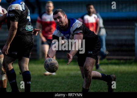 Cardiff draghi blu ospitare uno sviluppo del Galles occidentale Raiders XIII in una partita amichevole a Glamorgan Wanderers. Credito: Lewis Mitchell. Foto Stock