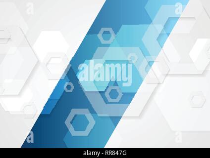 Blu e grigio tech astratto dello sfondo. Gli esagoni geometriche forme disegno vettoriale Illustrazione Vettoriale