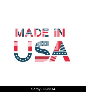 Etichetta made in USA. Badge americano a stelle e strisce in colori di bandiera Illustrazione Vettoriale