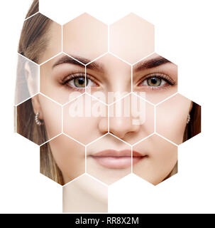 Bellissimo volto femminile in favi. Foto Stock