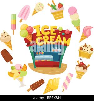 Vector gelateria con differenti tipi di gelato Illustrazione Vettoriale