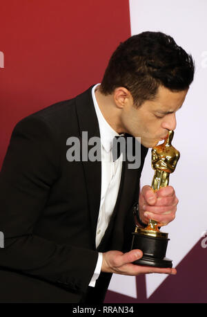 HOLLYWOOD, CALIFORNIA - 24 febbraio: Rami Malek, all'annuale 91Academy Awards Press Room a Hollywood e Highland il 24 febbraio 2019 a Hollywood, California..Credit: Faye Sadou/MediaPunch Foto Stock