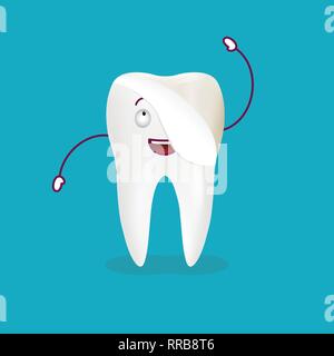 Cartoon carino dente con impiallacciatura dentale isolata su uno sfondo. Illustrazione Vettoriale. Illustrazione Vettoriale