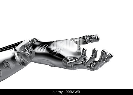 3D rendering mano robotica palm aprire isolato su bianco Foto Stock