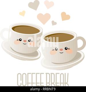 Pausa caffè. Illustrazione carino con due tazze di caffè. Vettore. Eps 10 Illustrazione Vettoriale