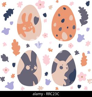Colorate le uova di Pasqua Doodle impostare le decorazioni. Fiori di Primavera. Colori luminosi. Ottimo per la Postcard, tessuto, idee per le vacanze Illustrazione Vettoriale