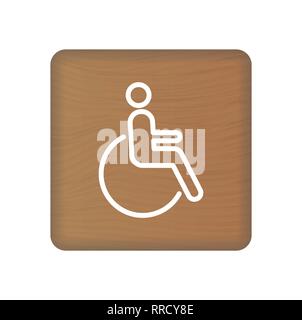Disabili, umani con disabilità icona su blocchi di legno isolato su uno sfondo bianco. Illustrazione Vettoriale. Illustrazione Vettoriale