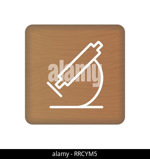 Icona di microscopio su blocchi di legno isolato su uno sfondo bianco. Illustrazione Vettoriale. Illustrazione Vettoriale