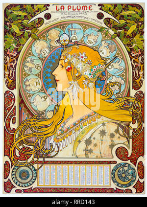 Zodiac (la Plume), stampa del calendario Art Nouveau di Alphonse Mucha, 1896-1897 Foto Stock