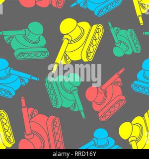 Modello di serbatoio senza giunture. Macchina da guerra di sfondo. Ornamento dell'esercito. Vettore marziali texture. Tessuto per bambini Illustrazione Vettoriale