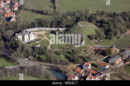 Veduta aerea del castello di Tickhill vicino a Doncaster, South Yorkshire Foto Stock