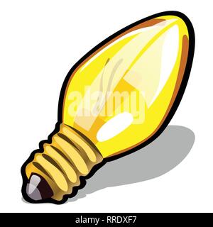 La lampadina della luce di colore giallo isolato su sfondo bianco. Vector cartoon close-up illustrazione. Illustrazione Vettoriale