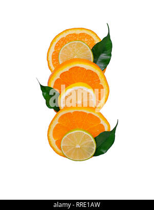 Diverse fette di citrus isolato su bianco Foto Stock