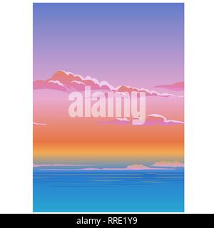 Bellissimi poster con il cielo sopra le nuvole. Vector cartoon close-up illustrazione. Illustrazione Vettoriale