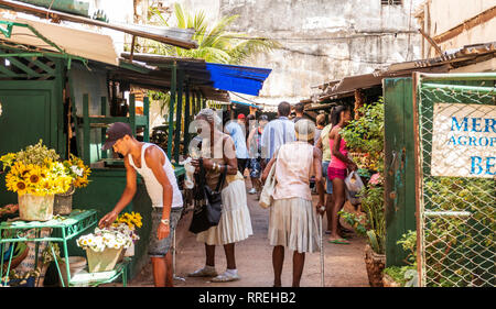 L'Avana, Cuba - 25 Luglio 2018: People shopping presso un mercato alimentare nel centro di Avana Cuba. Foto Stock