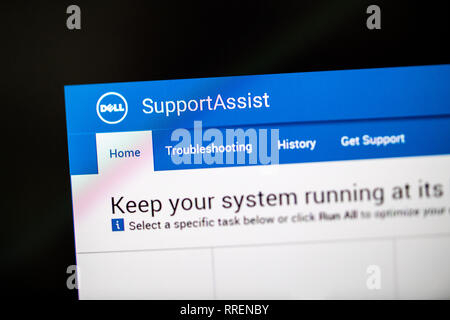 Parigi, Francia - Ott 24, 2018: Dell Suppoort assistere home page computer software display da una workstation Dell Precision software Foto Stock