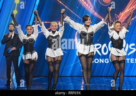 Kiev, Ucraina. Il 23 febbraio, 2019. Cantante ucraina MARUV rappresenterà l'Ucraina al Concorso Eurovisione della canzone (CES) che si svolge presso l'Expo di Tel Aviv a Tel Aviv, Israele. Credito: Aleksandr Gusev/Pacific Press/Alamy Live News Foto Stock