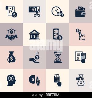 Set di design piatto concetto icone per finanziare, bancario, business, pagamento e operazioni monetarie. Illustrazione Vettoriale