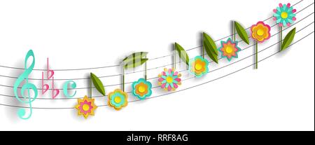 Le note musicali in forma di fiori. Stilizzazione di carta. Vettore Illustrazione Vettoriale