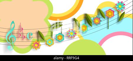 Le note musicali in forma di fiori. Stilizzazione di carta. Vettore Illustrazione Vettoriale