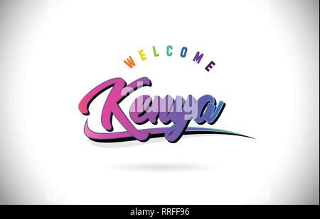 Kenya Benvenuti alla parola del testo con Creative purple rosa Font manoscritta e Swoosh Design Forma illustrazione vettoriale. Illustrazione Vettoriale