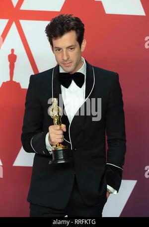 Mark Ronson pone nella sala stampa del 91annuale di Academy Awards, Oscar, in Dolby Theatre di Los Angeles, Stati Uniti d'America, il 24 febbraio 2019. | Utilizzo di tutto il mondo Foto Stock