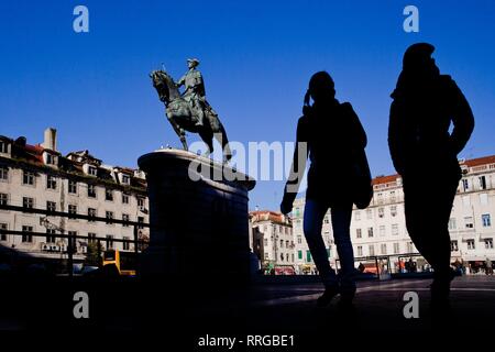 Piazza Figueira, Lisbona, Portogallo, Europa Foto Stock