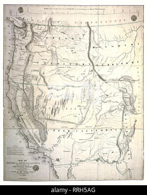 Mappa di Oregon e California superiore 1845. Foto Stock